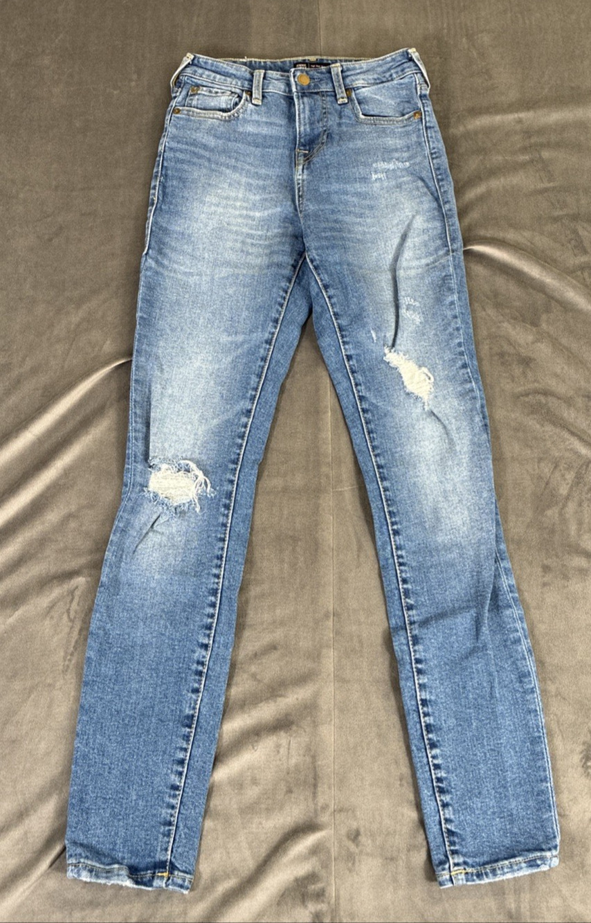 True Religion Jennie Curvy High Rise Skinny Distressed Jeans Size 25 Charity